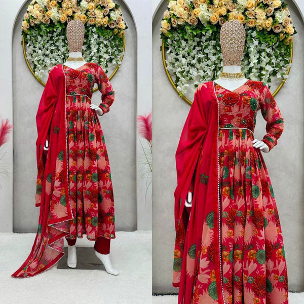 Beautiful Red Color Floral Printed Designer Suit