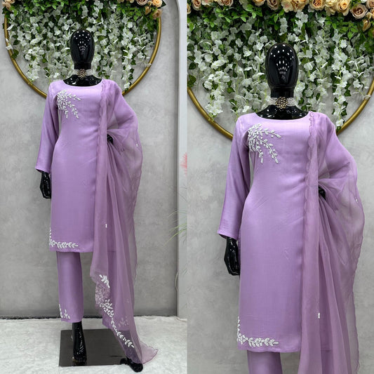 Purple color Rayon Salwar suit with dupatta set