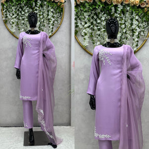 Purple color Rayon Salwar suit with dupatta set