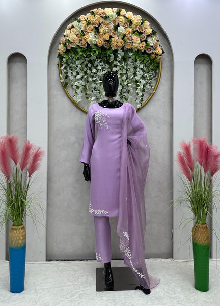 Purple color Rayon Salwar suit with dupatta set