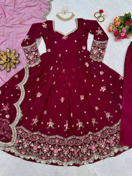 Maroon Color Latest Stitched Suit with pent and Dupatta