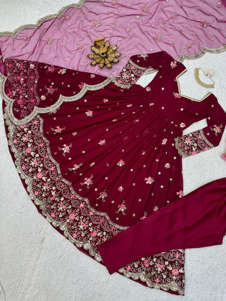 Maroon Color Latest Stitched Suit with pent and Dupatta