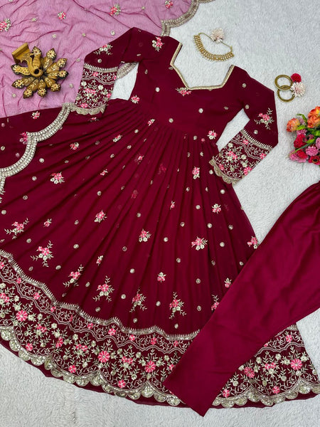 Maroon Color Latest Stitched Suit with pent and Dupatta