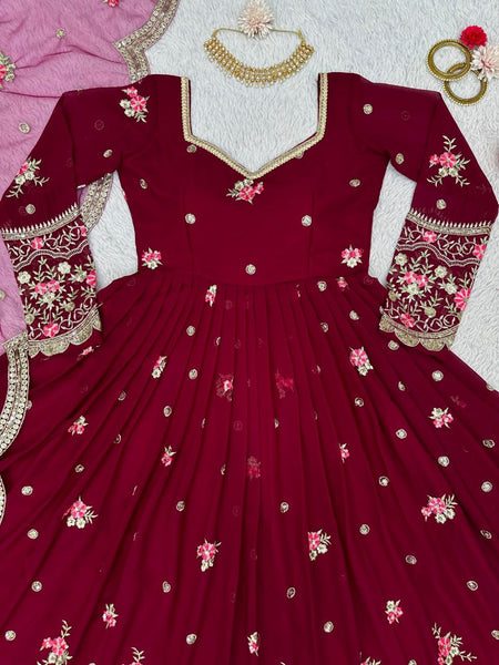 Maroon Color Latest Stitched Suit with pent and Dupatta