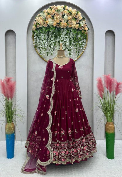 Maroon Color Latest Stitched Suit with pent and Dupatta