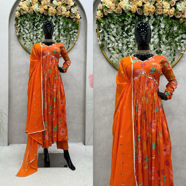 Orange color Alia cut suit pent dupatta Anarkali Gown  set