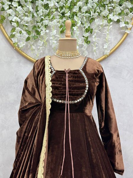 Dashing Velvet Readl Mirror Work Ready Made Anarkali Salwar Suit