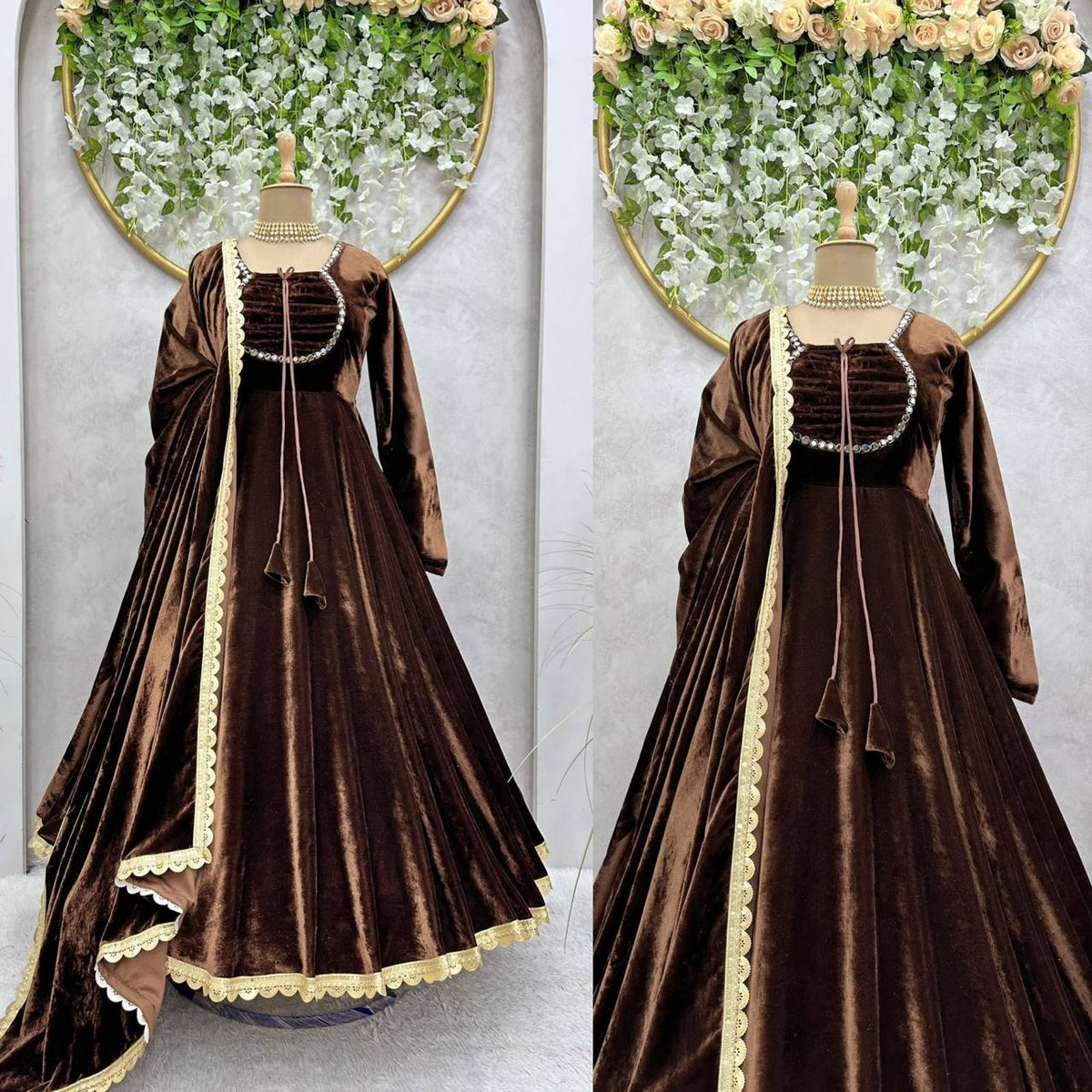 Dashing Velvet Readl Mirror Work Ready Made Anarkali Salwar Suit