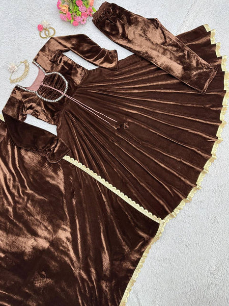 Dashing Velvet Readl Mirror Work Ready Made Anarkali Salwar Suit