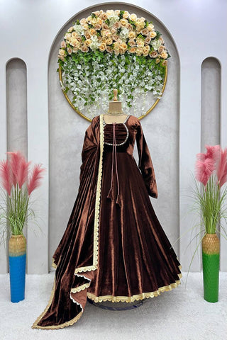 Dashing Velvet Readl Mirror Work Ready Made Anarkali Salwar Suit