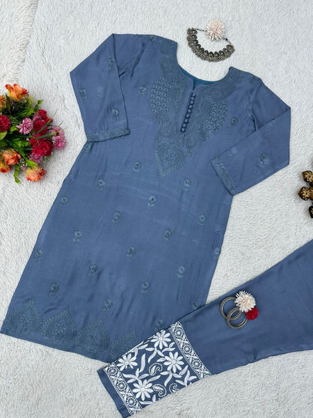 Beautiful Designer ChikanKari Kurta Pent Set