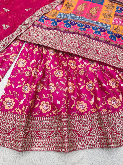 Graceful Pink Color Crape Silk Thread Sequence Work Ready Made Sharara Salwar Suit