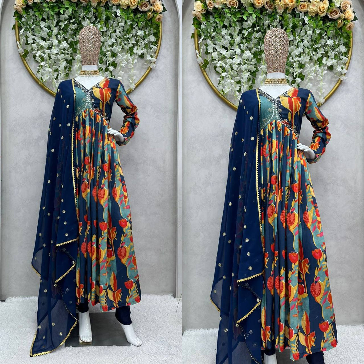 Elegant Digital Printed Hand Work Muslin Anarkali Salwar Suit