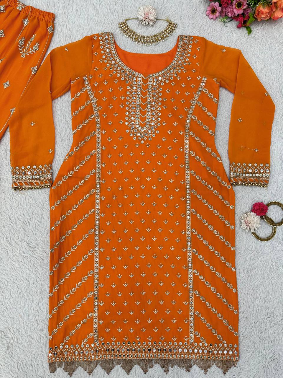 Fabulous Orange Color Georgette Sequence Thread Work Sharara Suit