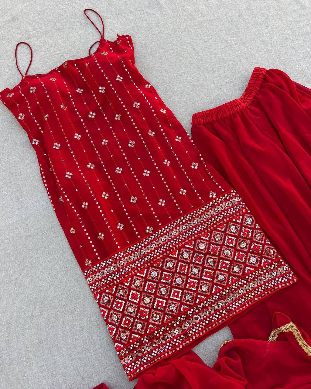 Dashing Red Color Georgette Sequence Thread Work Salwar Suit