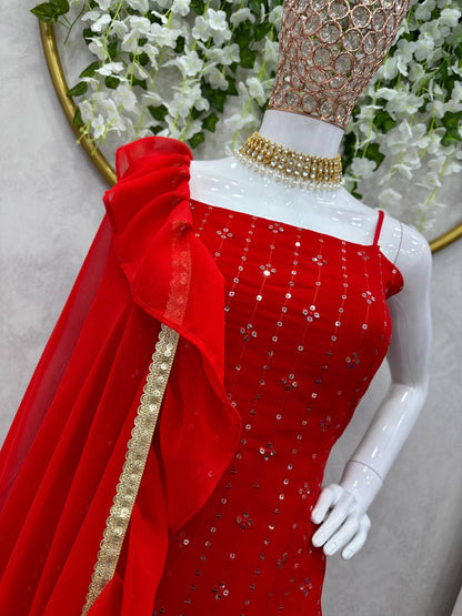 Dashing Red Color Georgette Sequence Thread Work Salwar Suit