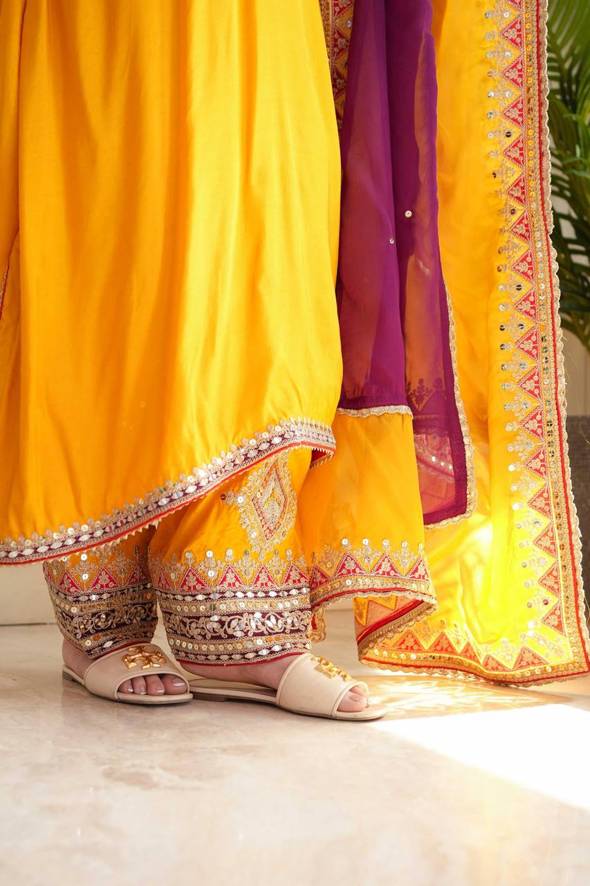 Awesome Mustard Color Taffeta Silk Sequence Thread Work Salwar Suit