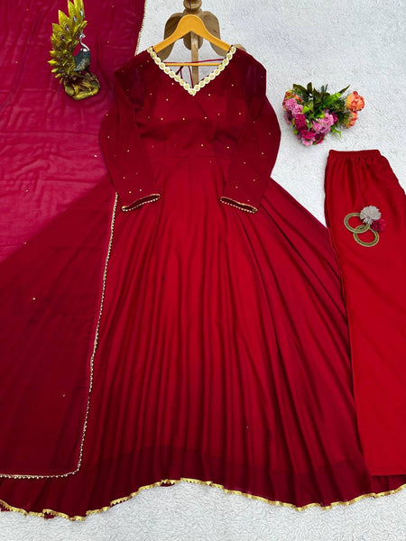 Maroon Color Georgette Sequence Stone Work Ready Made Salwar Suit