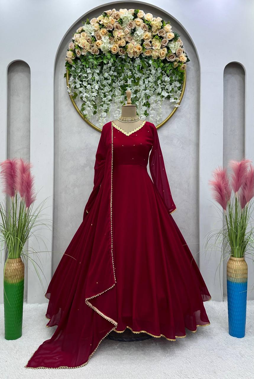 Maroon Color Georgette Sequence Stone Work Ready Made Salwar Suit
