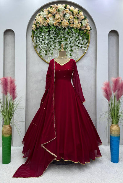Maroon Color Georgette Sequence Stone Work Ready Made Salwar Suit