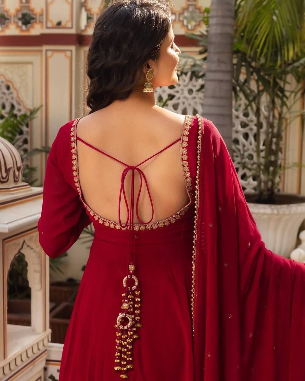 Maroon Color Georgette Sequence Stone Work Ready Made Salwar Suit