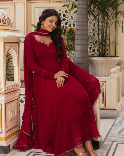 Maroon Color Georgette Sequence Stone Work Ready Made Salwar Suit