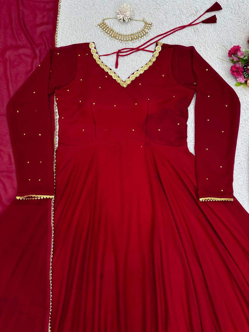 Maroon Color Georgette Sequence Stone Work Ready Made Salwar Suit