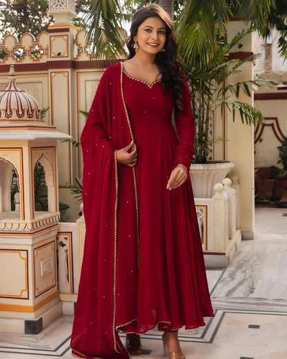 Maroon Color Georgette Sequence Stone Work Ready Made Salwar Suit