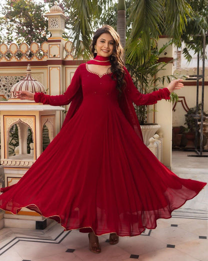 Maroon Color Georgette Sequence Stone Work Ready Made Salwar Suit
