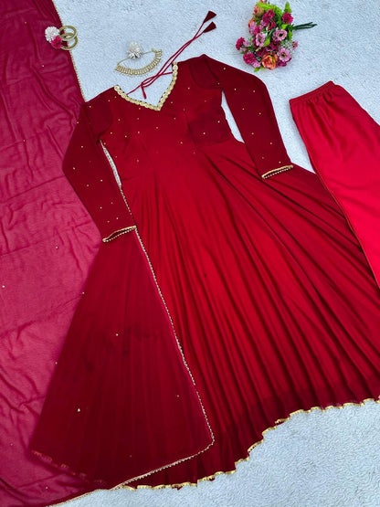 Maroon Color Georgette Sequence Stone Work Ready Made Salwar Suit