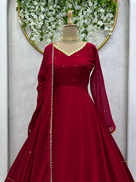 Maroon Color Georgette Sequence Stone Work Ready Made Salwar Suit