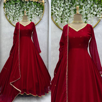 Maroon Color Georgette Sequence Stone Work Ready Made Salwar Suit