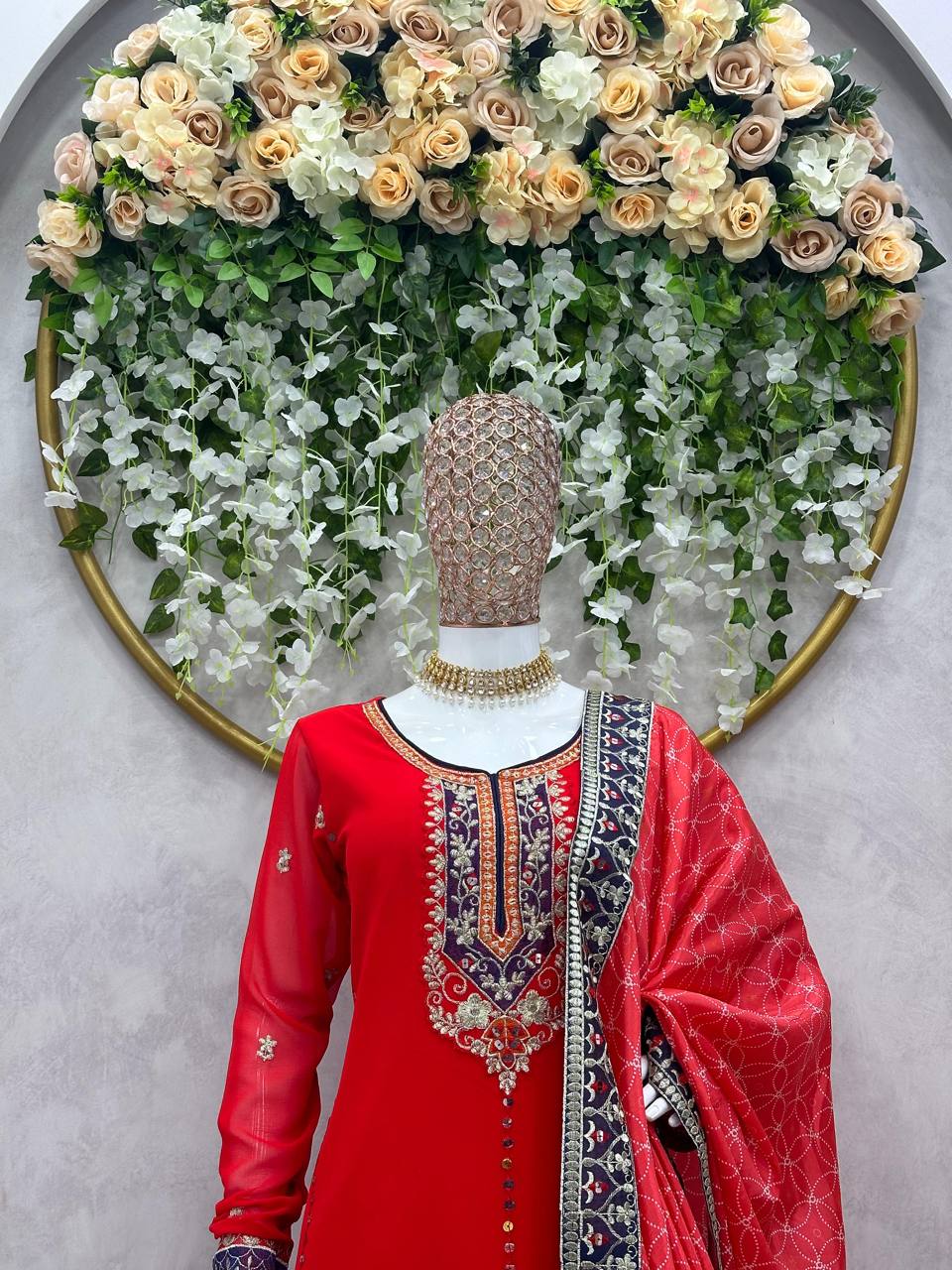 Pretty Red Color Georgette Sequence Work Ready Made Dhoti Salwar Suit