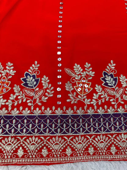 Pretty Red Color Georgette Sequence Work Ready Made Dhoti Salwar Suit