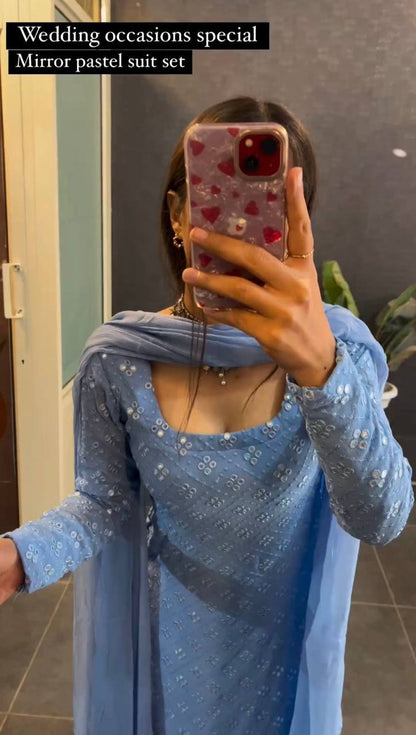 Wonderful Sky Blue Color Ready Made Georgette Sequence Work Salwar Suit