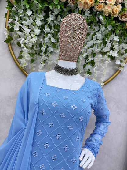 Wonderful Sky Blue Color Ready Made Georgette Sequence Work Salwar Suit