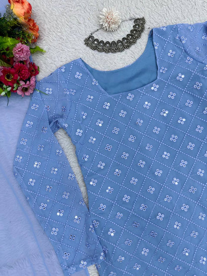 Wonderful Sky Blue Color Ready Made Georgette Sequence Work Salwar Suit