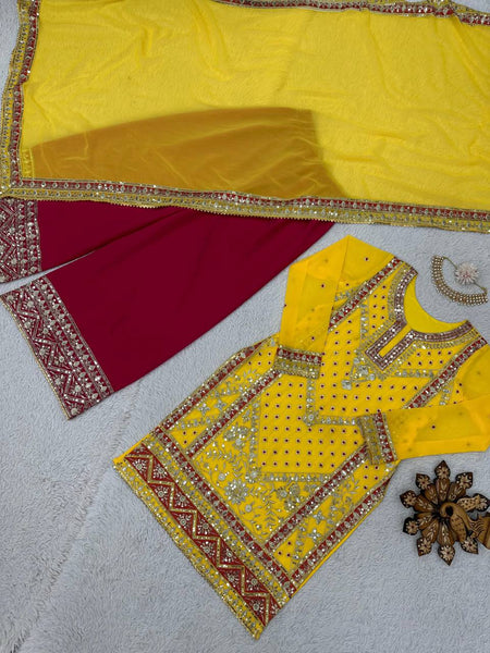 Designer Yellow Color Georgette Sequence Work Ready Made Salwar Suit