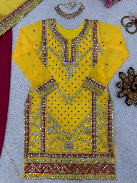 Designer Yellow Color Georgette Sequence Work Ready Made Salwar Suit