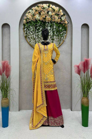 Designer Yellow Color Georgette Sequence Work Ready Made Salwar Suit