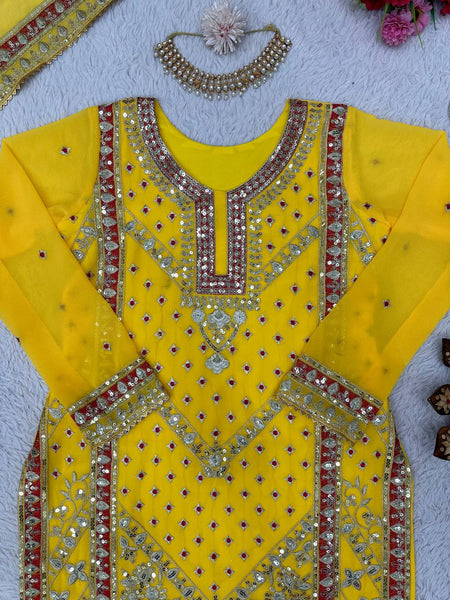 Designer Yellow Color Georgette Sequence Work Ready Made Salwar Suit