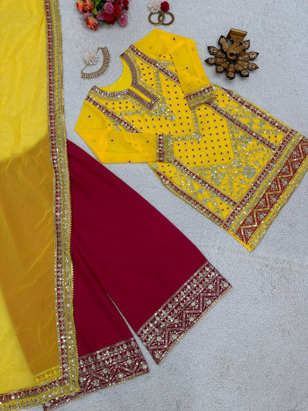 Designer Yellow Color Georgette Sequence Work Ready Made Salwar Suit