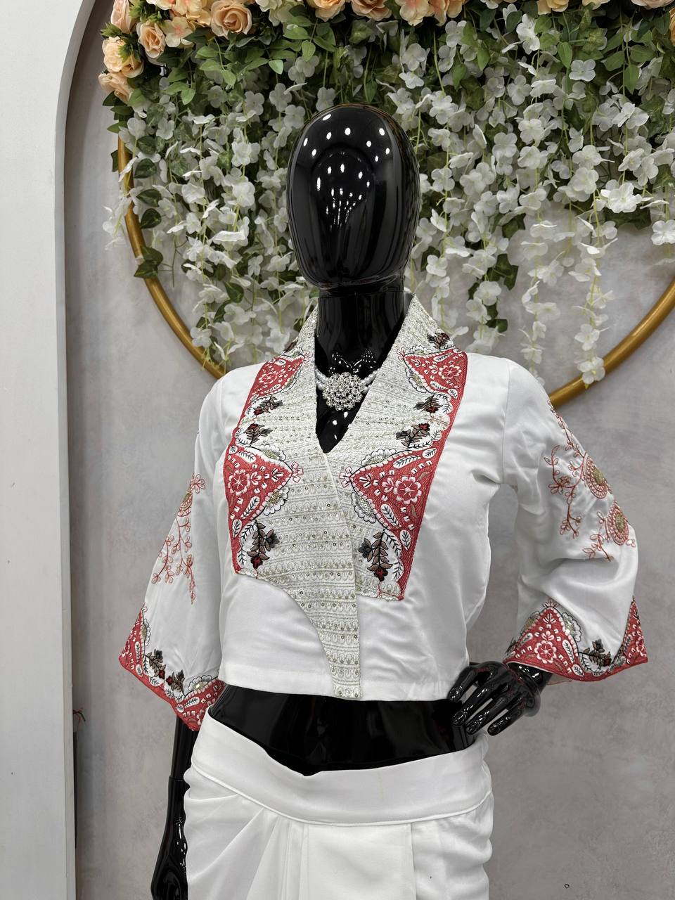 Dazzling White Color Rayon Sequence Work Dhoti Top Set