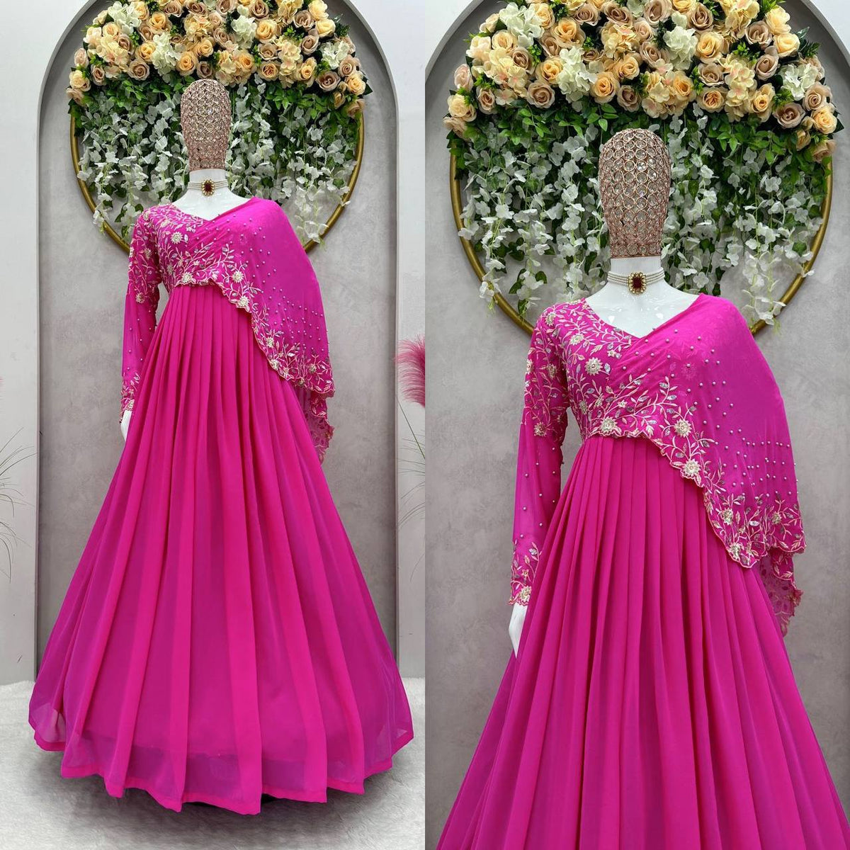 Amazing Georgette Ready Made Pearl Sequence Work Gown