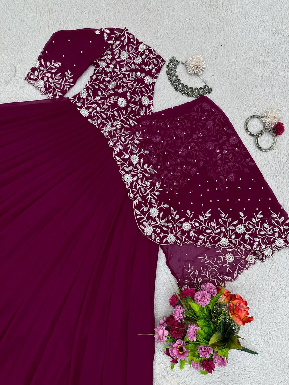 Amazing Georgette Ready Made Pearl Sequence Work Gown