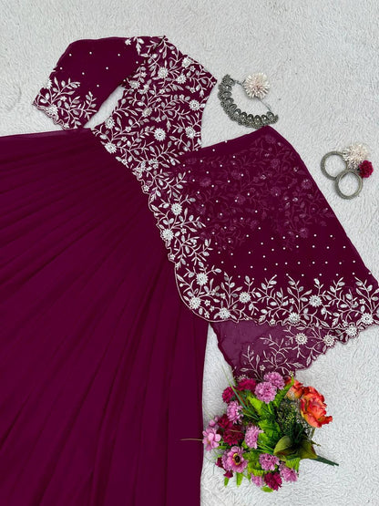 Amazing Georgette Ready Made Pearl Sequence Work Gown