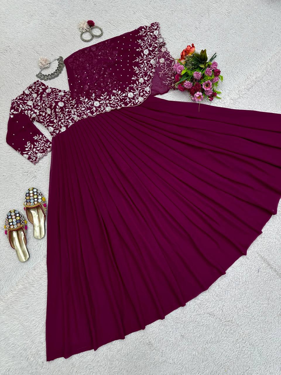 Amazing Georgette Ready Made Pearl Sequence Work Gown