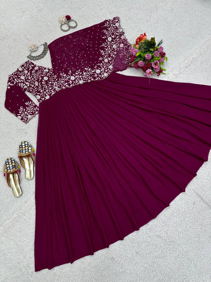 Amazing Georgette Ready Made Pearl Sequence Work Gown