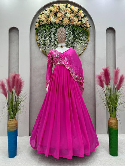 Amazing Georgette Ready Made Pearl Sequence Work Gown