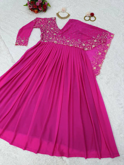 Amazing Georgette Ready Made Pearl Sequence Work Gown